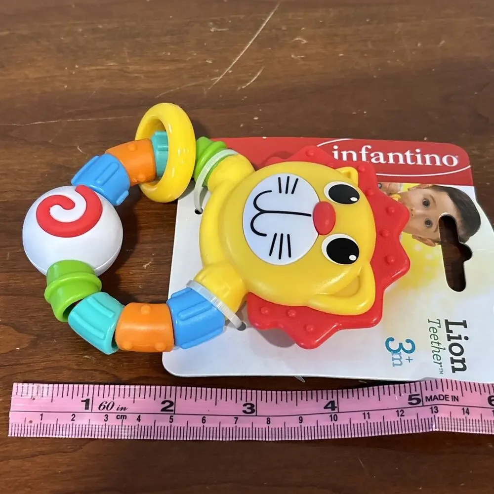 Infantino Lion Zoo Animal Teether Bright Colors Beaded Ring 3M+ New